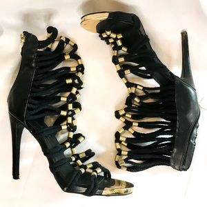 Wild Rose Rope Sandal Heels Gold Accents